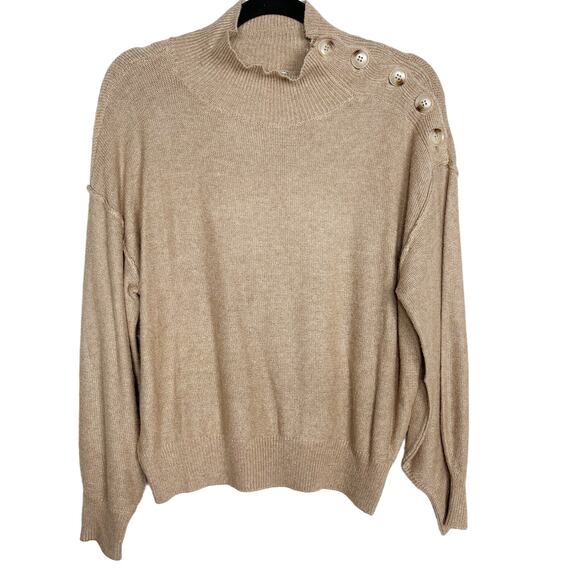 New Lush Small S Brown Latte Side Button Mock Neck Sweater Pullover Wool Blend - Picture 1 of 7